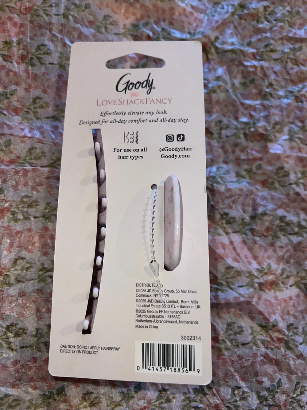 LoveShackFancy x Goody Pink and White Floral Large Hair Claw